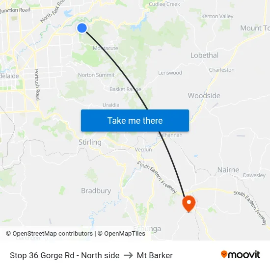 Stop 36 Gorge Rd - North side to Mt Barker map