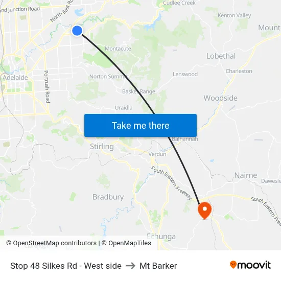 Stop 48 Silkes Rd - West side to Mt Barker map