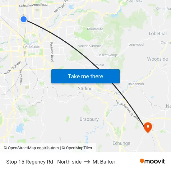 Stop 15 Regency Rd - North side to Mt Barker map