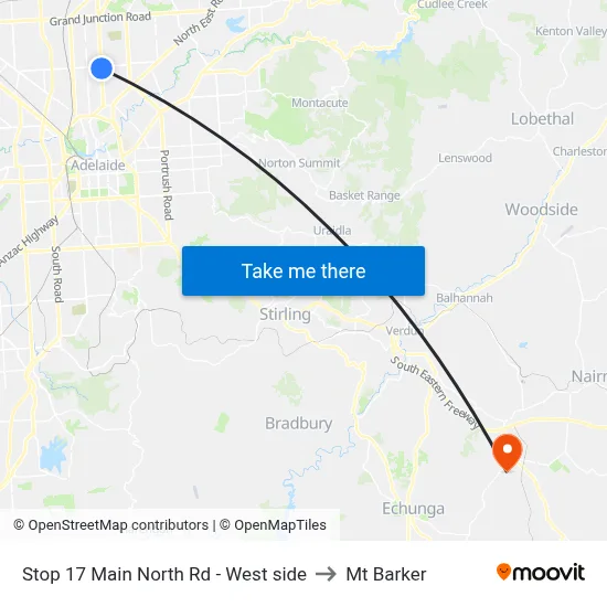 Stop 17 Main North Rd - West side to Mt Barker map