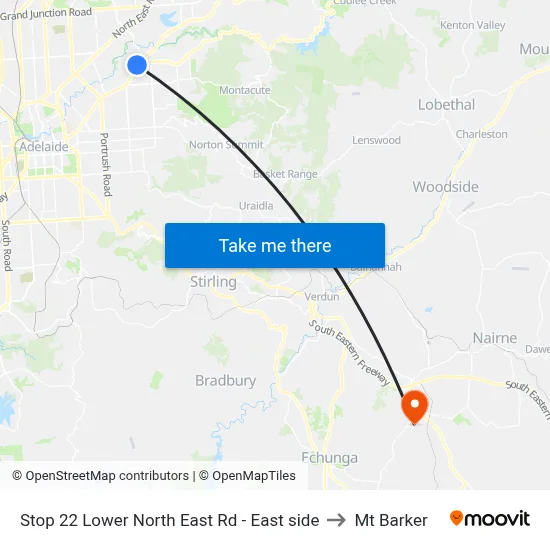 Stop 22 Lower North East Rd - East side to Mt Barker map