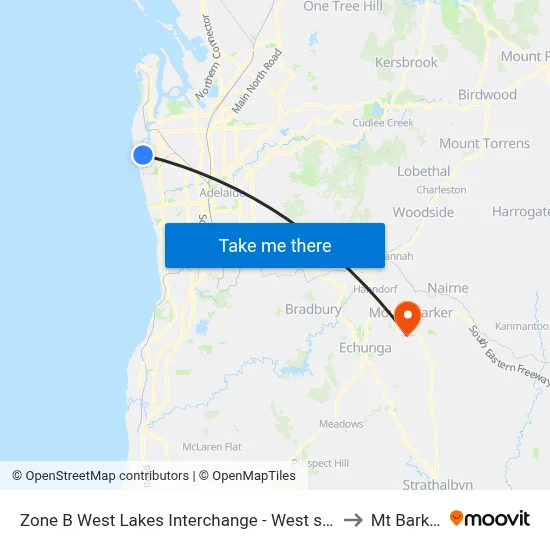 Zone B West Lakes Interchange - West side to Mt Barker map