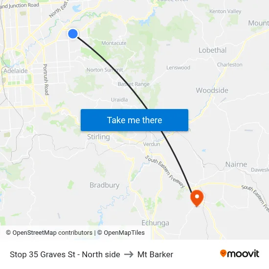 Stop 35 Graves St - North side to Mt Barker map