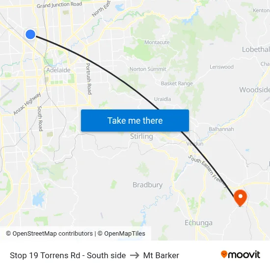 Stop 19 Torrens Rd - South side to Mt Barker map