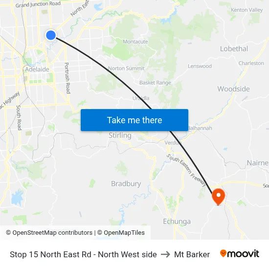 Stop 15 North East Rd - North West side to Mt Barker map