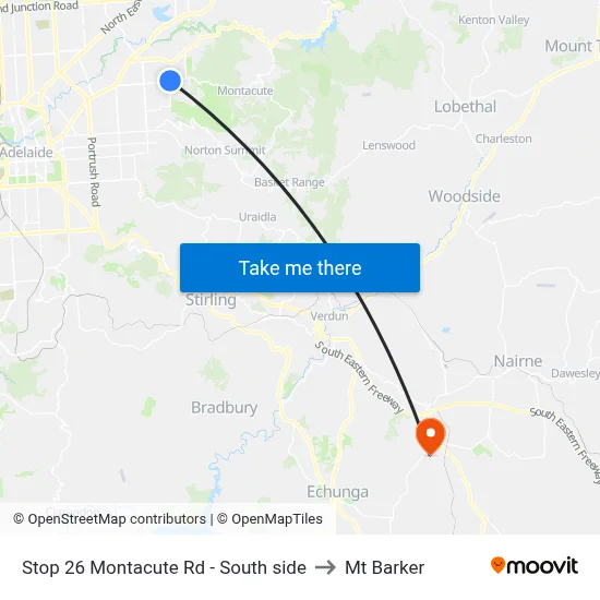 Stop 26 Montacute Rd - South side to Mt Barker map