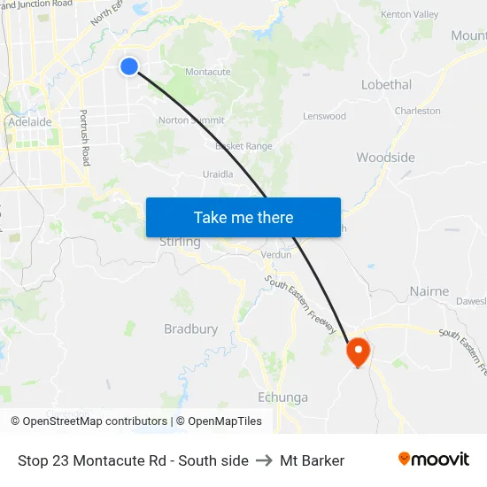 Stop 23 Montacute Rd - South side to Mt Barker map