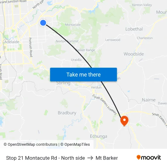 Stop 21 Montacute Rd - North side to Mt Barker map