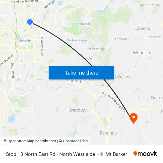 Stop 13 North East Rd - North West side to Mt Barker map
