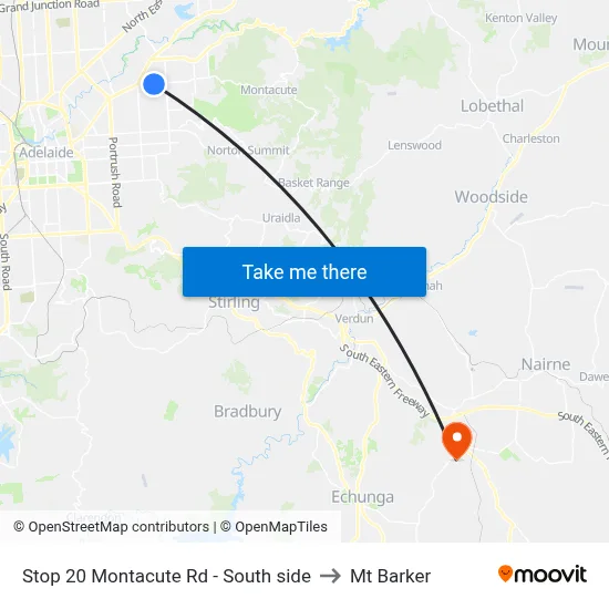 Stop 20 Montacute Rd - South side to Mt Barker map