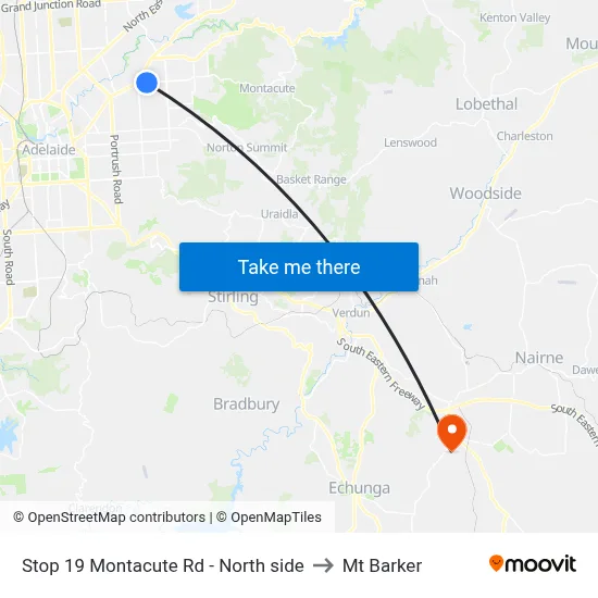 Stop 19 Montacute Rd - North side to Mt Barker map