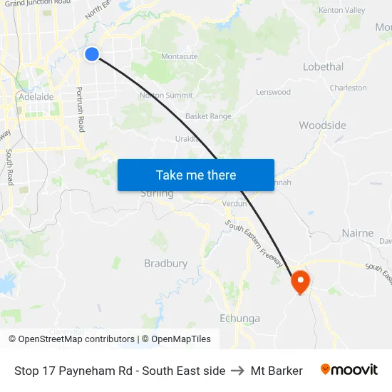 Stop 17 Payneham Rd - South East side to Mt Barker map