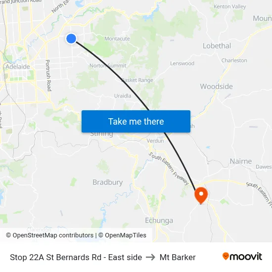 Stop 22A St Bernards Rd - East side to Mt Barker map