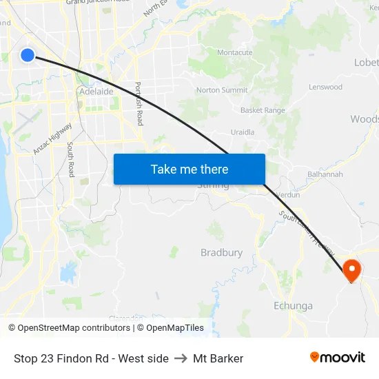 Stop 23 Findon Rd - West side to Mt Barker map