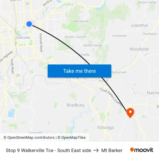 Stop 9 Walkerville Tce - South East side to Mt Barker map