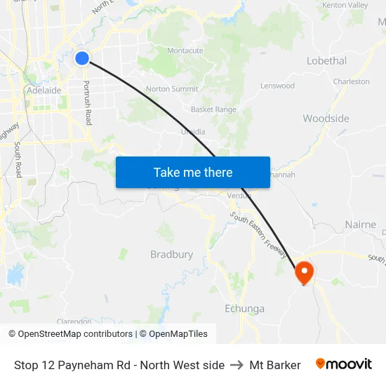 Stop 12 Payneham Rd - North West side to Mt Barker map