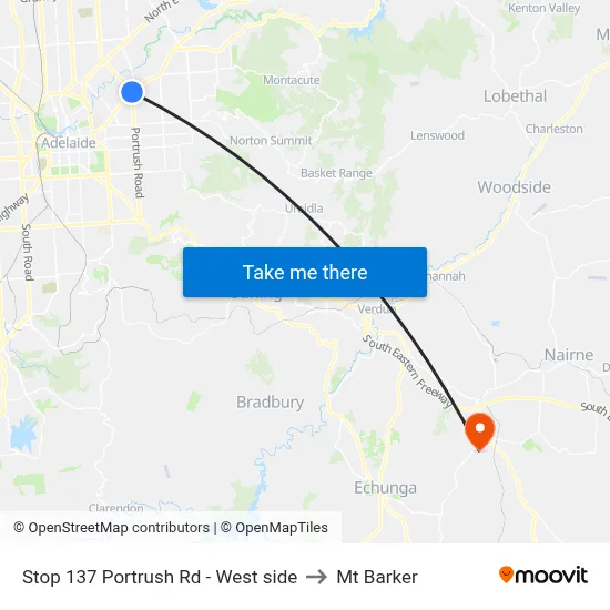 Stop 137 Portrush Rd - West side to Mt Barker map