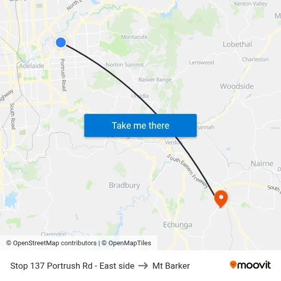 Stop 137 Portrush Rd - East side to Mt Barker map