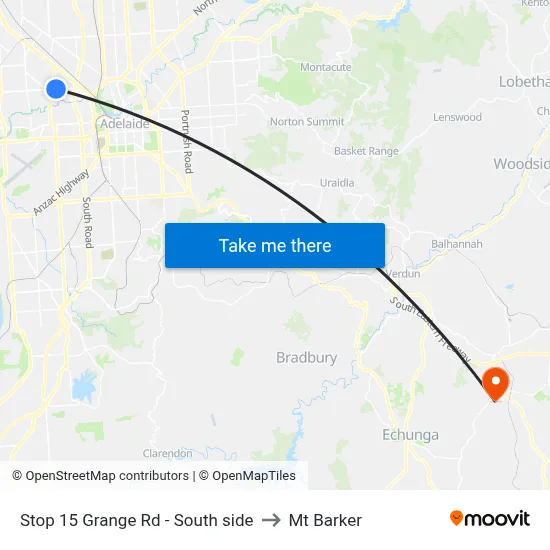 Stop 15 Grange Rd - South side to Mt Barker map