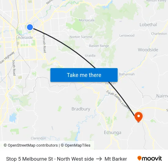 Stop 5 Melbourne St - North West side to Mt Barker map