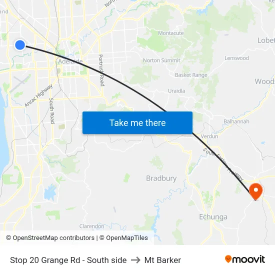 Stop 20 Grange Rd - South side to Mt Barker map