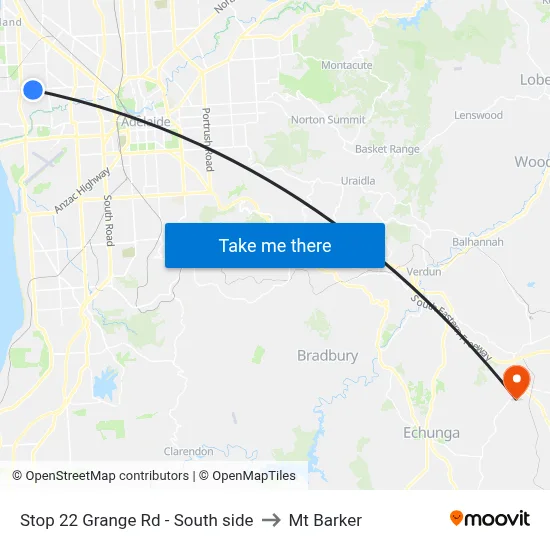 Stop 22 Grange Rd - South side to Mt Barker map