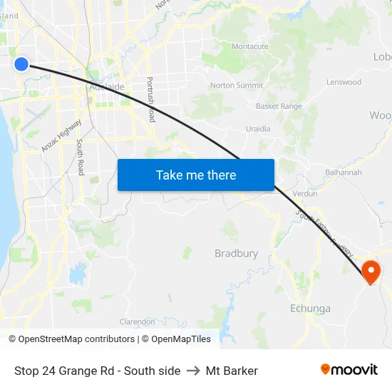 Stop 24 Grange Rd - South side to Mt Barker map