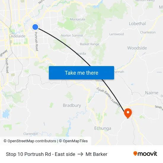 Stop 10 Portrush Rd - East side to Mt Barker map