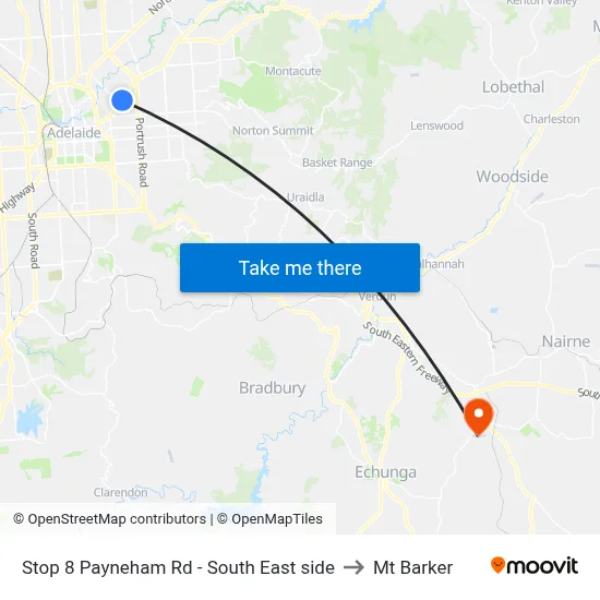 Stop 8 Payneham Rd - South East side to Mt Barker map