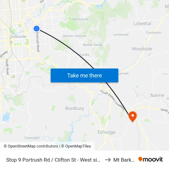 Stop 9 Portrush Rd / Clifton St - West side to Mt Barker map