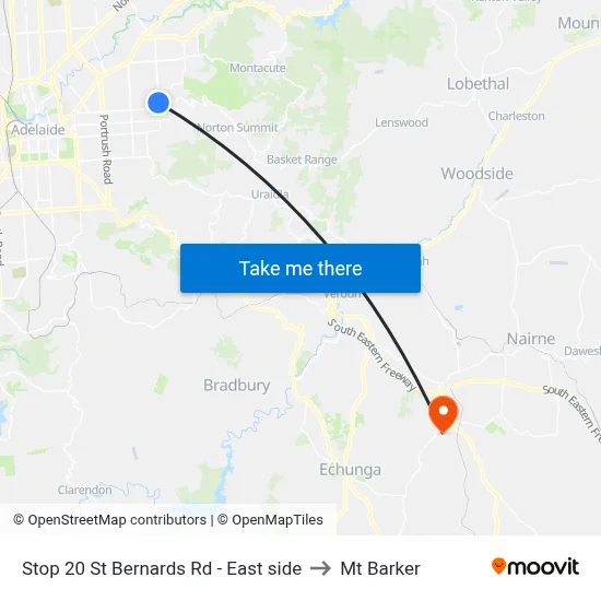 Stop 20 St Bernards Rd - East side to Mt Barker map