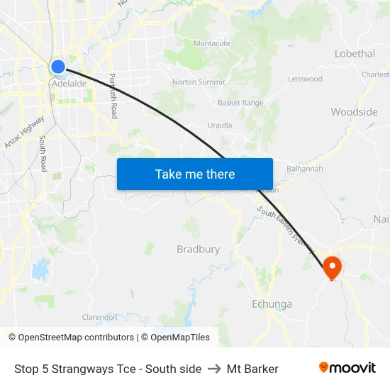 Stop 5 Strangways Tce - South side to Mt Barker map