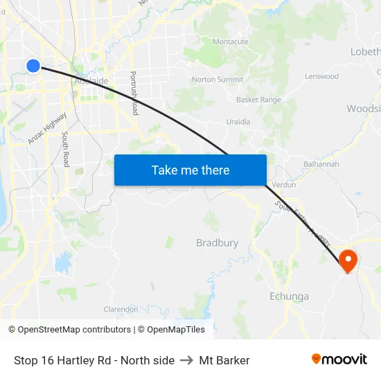 Stop 16 Hartley Rd - North side to Mt Barker map