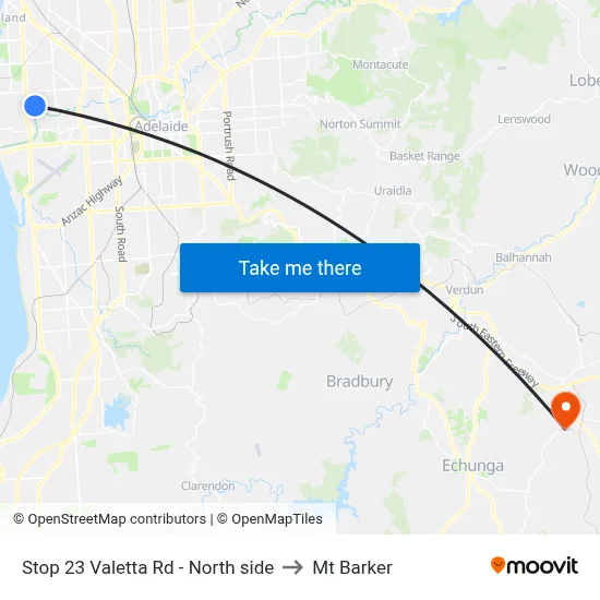 Stop 23 Valetta Rd - North side to Mt Barker map