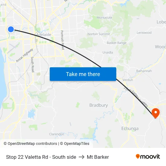 Stop 22 Valetta Rd - South side to Mt Barker map