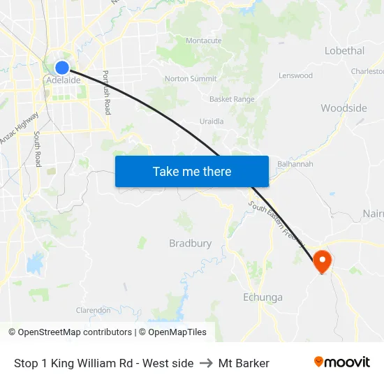 Stop 1 King William Rd - West side to Mt Barker map