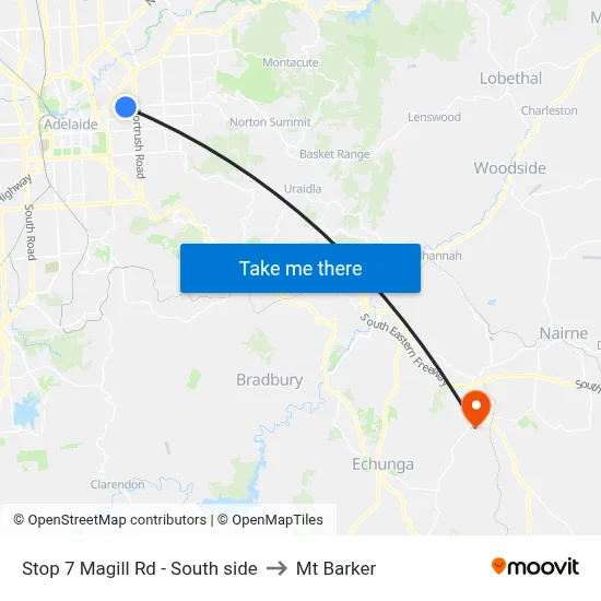 Stop 7 Magill Rd - South side to Mt Barker map