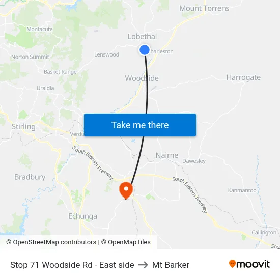 Stop 71 Lobethal Woodside Rd - North side to Mt Barker map