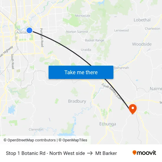 Stop 1 Botanic Rd - North West side to Mt Barker map