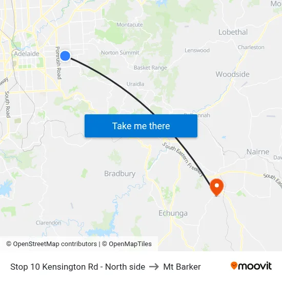 Stop 10 Kensington Rd - North side to Mt Barker map