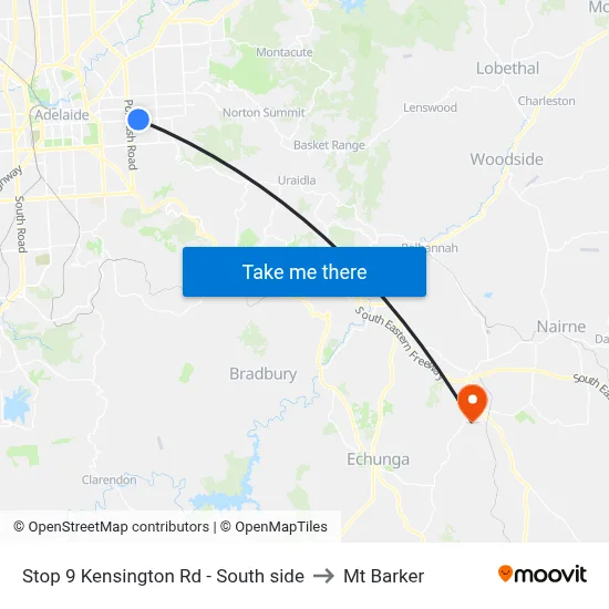Stop 9 Kensington Rd - South side to Mt Barker map