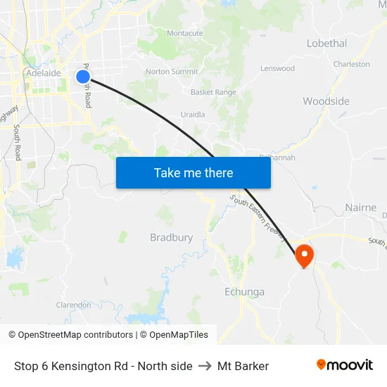Stop 6 Kensington Rd - North side to Mt Barker map