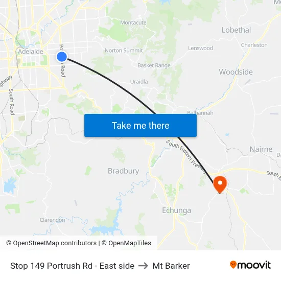 Stop 149 Portrush Rd - East side to Mt Barker map