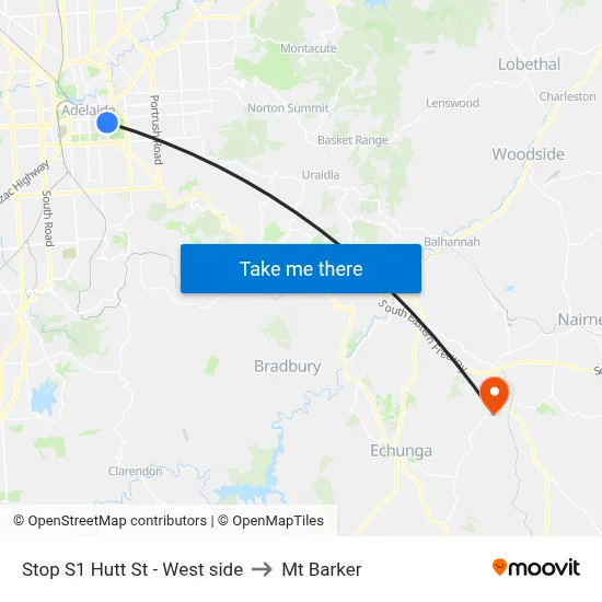 Stop S1 Hutt St - West side to Mt Barker map