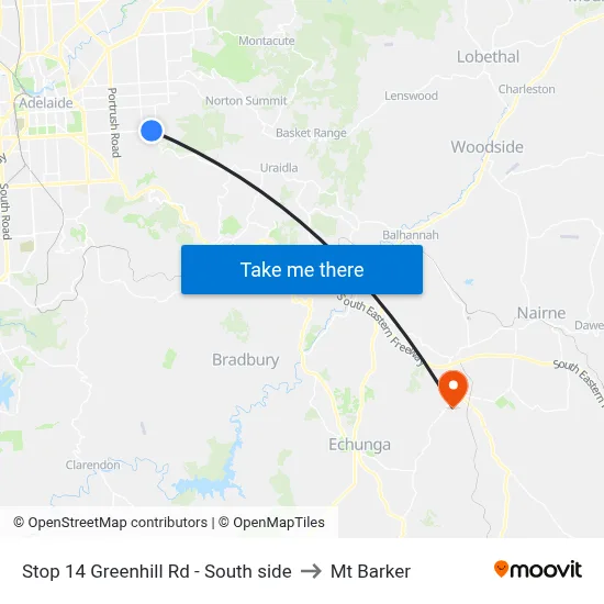 Stop 14 Greenhill Rd - South side to Mt Barker map
