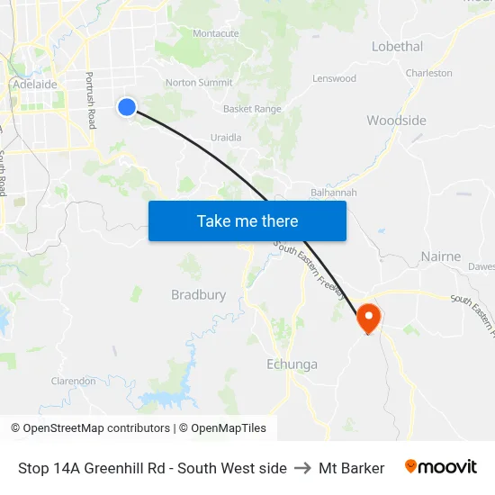 Stop 14A Greenhill Rd - South West side to Mt Barker map