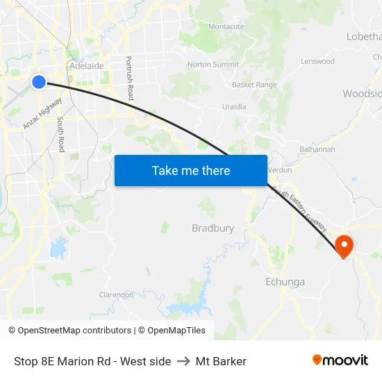 Stop 8E Marion Rd - West side to Mt Barker map