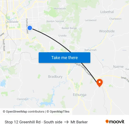 Stop 12 Greenhill Rd - South side to Mt Barker map