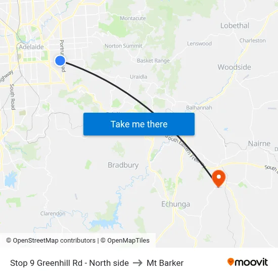 Stop 9 Greenhill Rd - North side to Mt Barker map