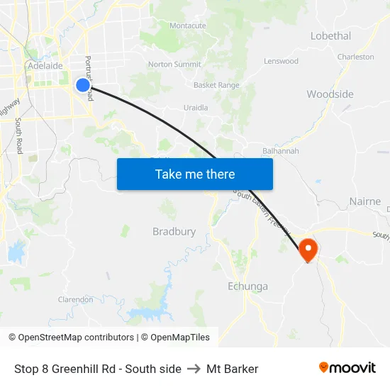 Stop 8 Greenhill Rd - South side to Mt Barker map